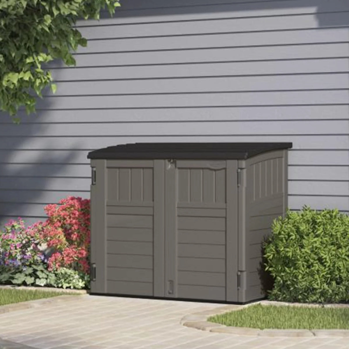 34 Cu. Ft. Horizontal Shed for Outdoor Storage w/Locking System. Stoney/Black