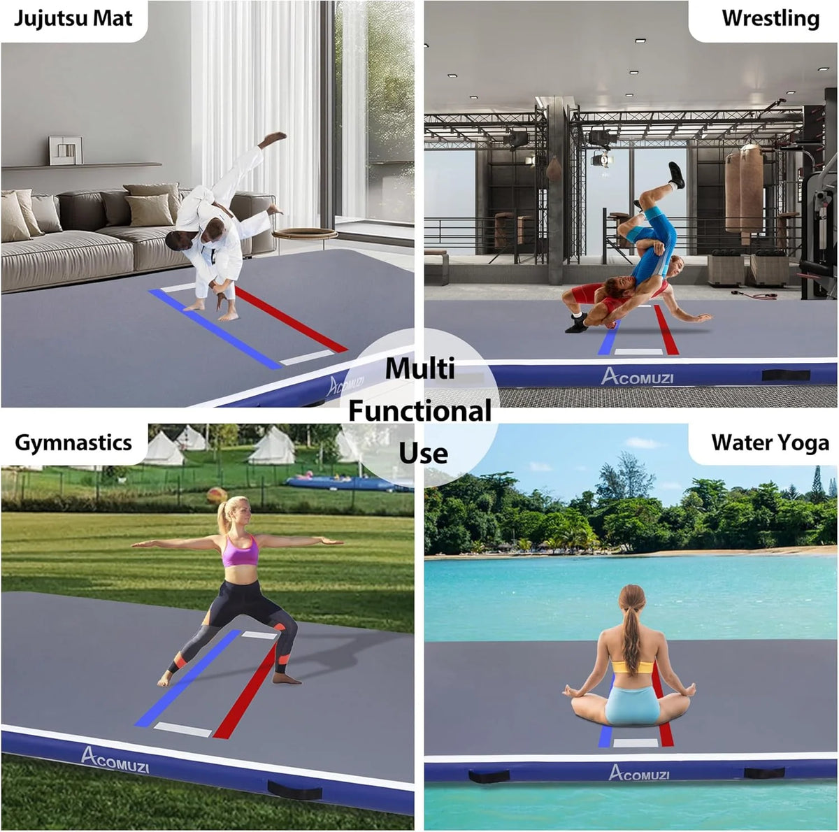 Inflatable Wrestling Mat 10FT/5FT. Portable Jiu Jitsu Mats Wrestling Mat for Home. Outdoor or Indoor Training Mat for Water Yoga. Gymnastics. Gray