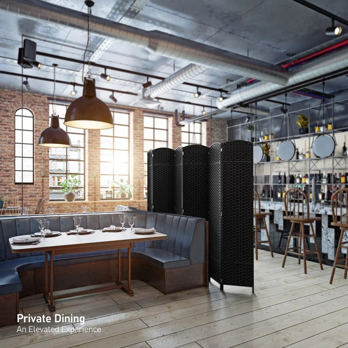 6 Panel Room Divider. 6ft Tall Extra Wide Folding Privacy Screen with Hand-Woven Mesh Panels
