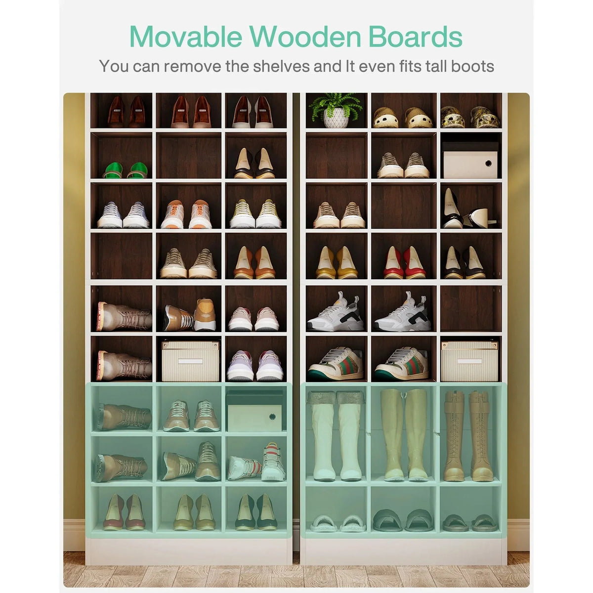 10-Tier Tall Shoe Cabinet. 30-Pair White Wood Shoe Storage Rack for Entryway and Closet