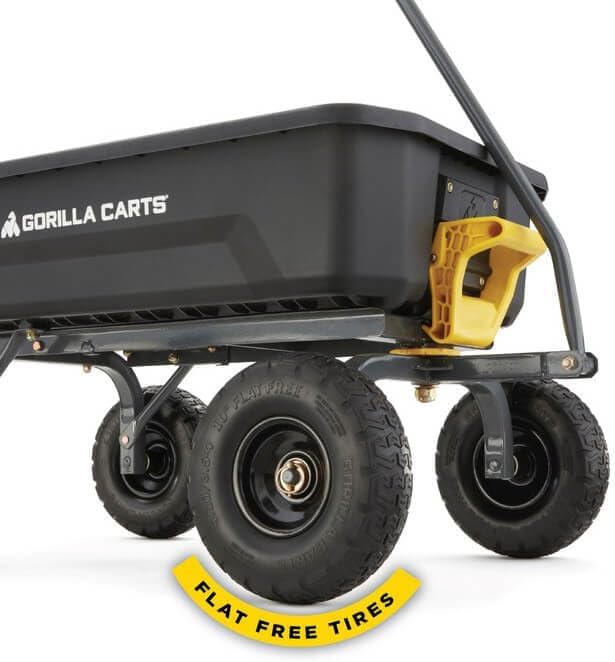 7-Cubic-Foot Poly Dump Garden Cart with No-Flat Tires. 1.200-Lb. Capacity. Black