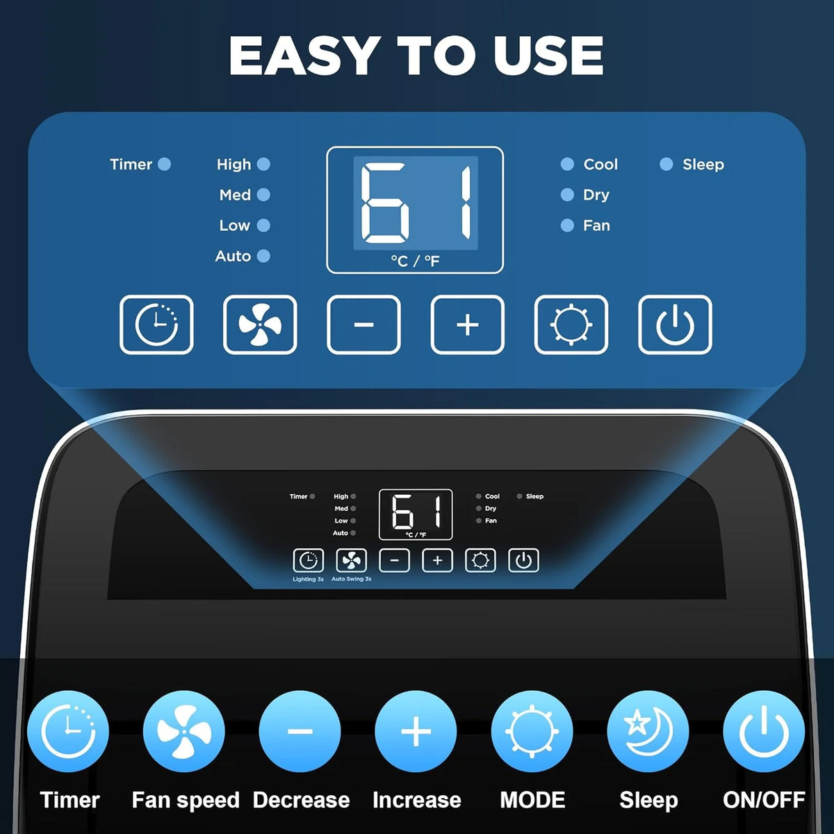 Inverter 16000BTU Portable Air Conditioners with Remote. Free Stand Cooling Portable AC Unit for Room up to 800 sq.ft. with Dehumidifier & Fan. Dual Hose. Quiet Sleep Mode(45dB). Windows Kit