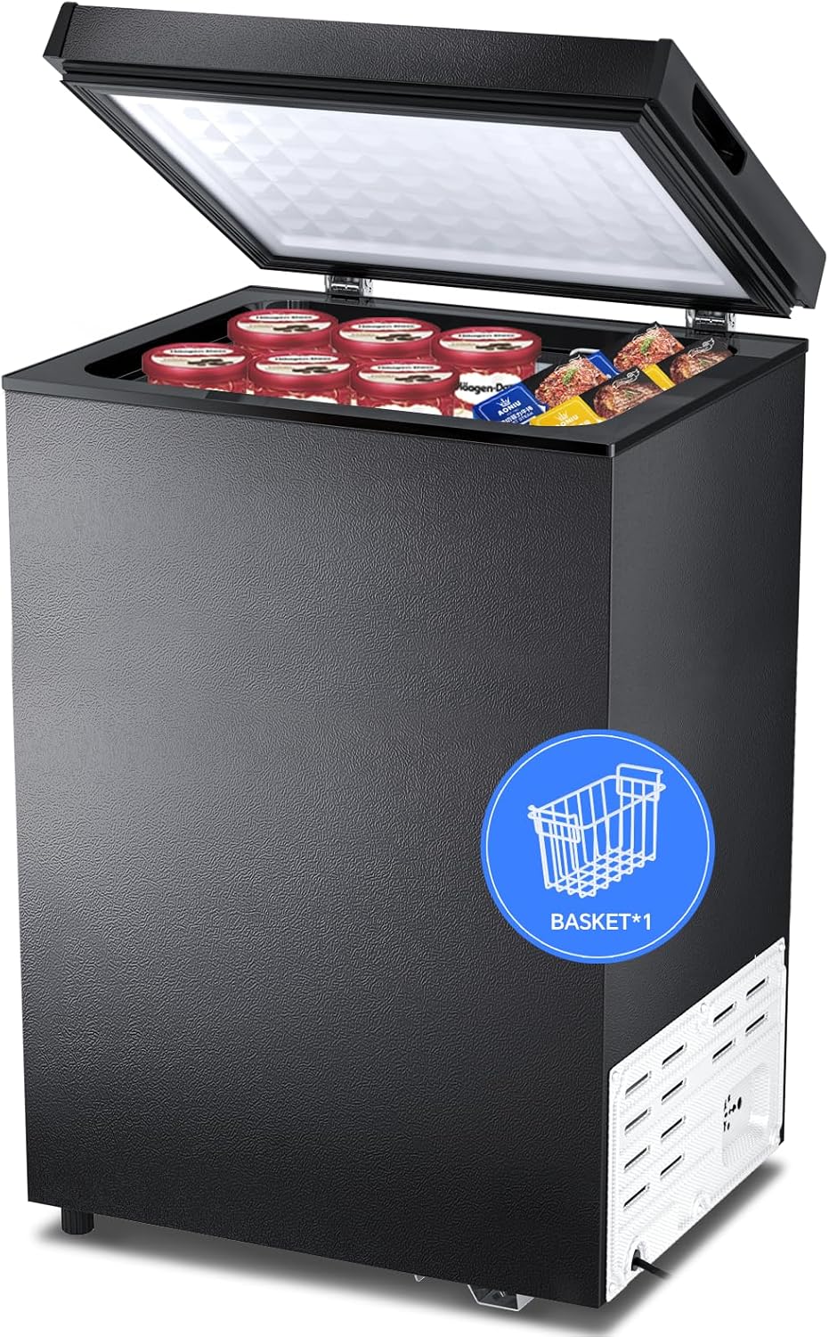 3.5 Cubic Feet Chest Freezer with 2 Removable Baskets Free Standing Top Open Door Compact Freezer with Adjustable Temperature for Home/Kitchen/Office/Bar (3.5 Cubic Feet. White)