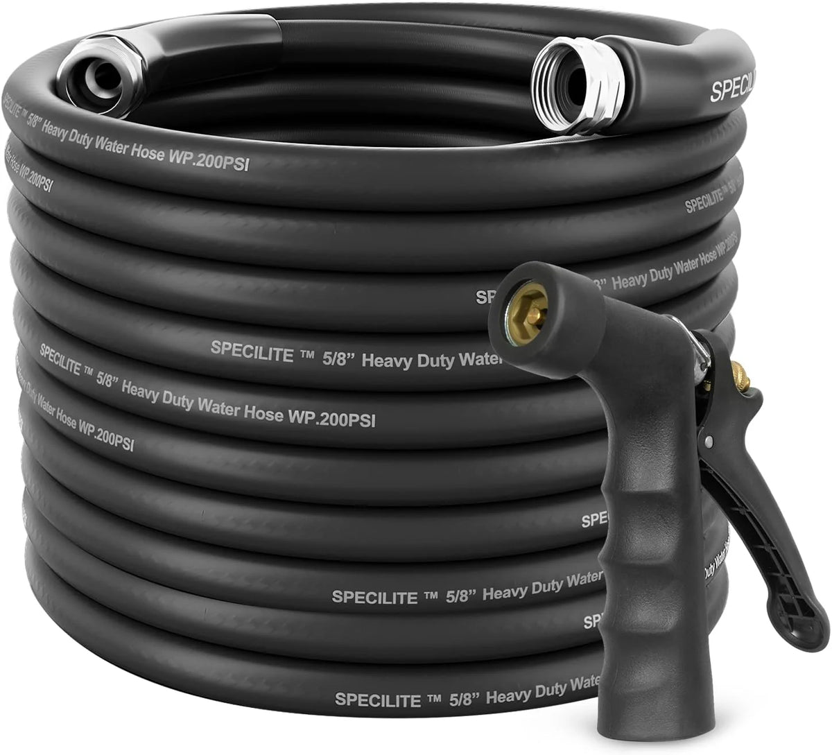 3/4 Hot/Cold Garden Hose 200 ft with Industrial High Pressure Nozzle. Flexible & Lightweight. 600psi Burst Rubber Water hose -50℉-158℉ With 3/4 Brass Fittings for Yard. Black