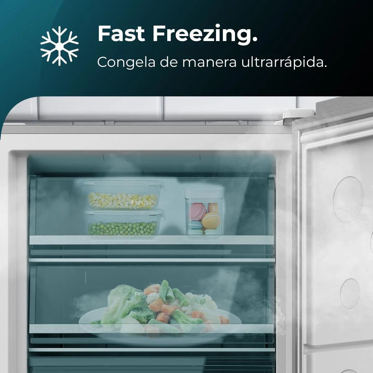 Cecotec Congelador Vertical de 380L Bolero CoolMarket UF 380 inox D. 1950W. Motor Inverter Plus. Bajo Consumo. Total No Frost. Display door.
