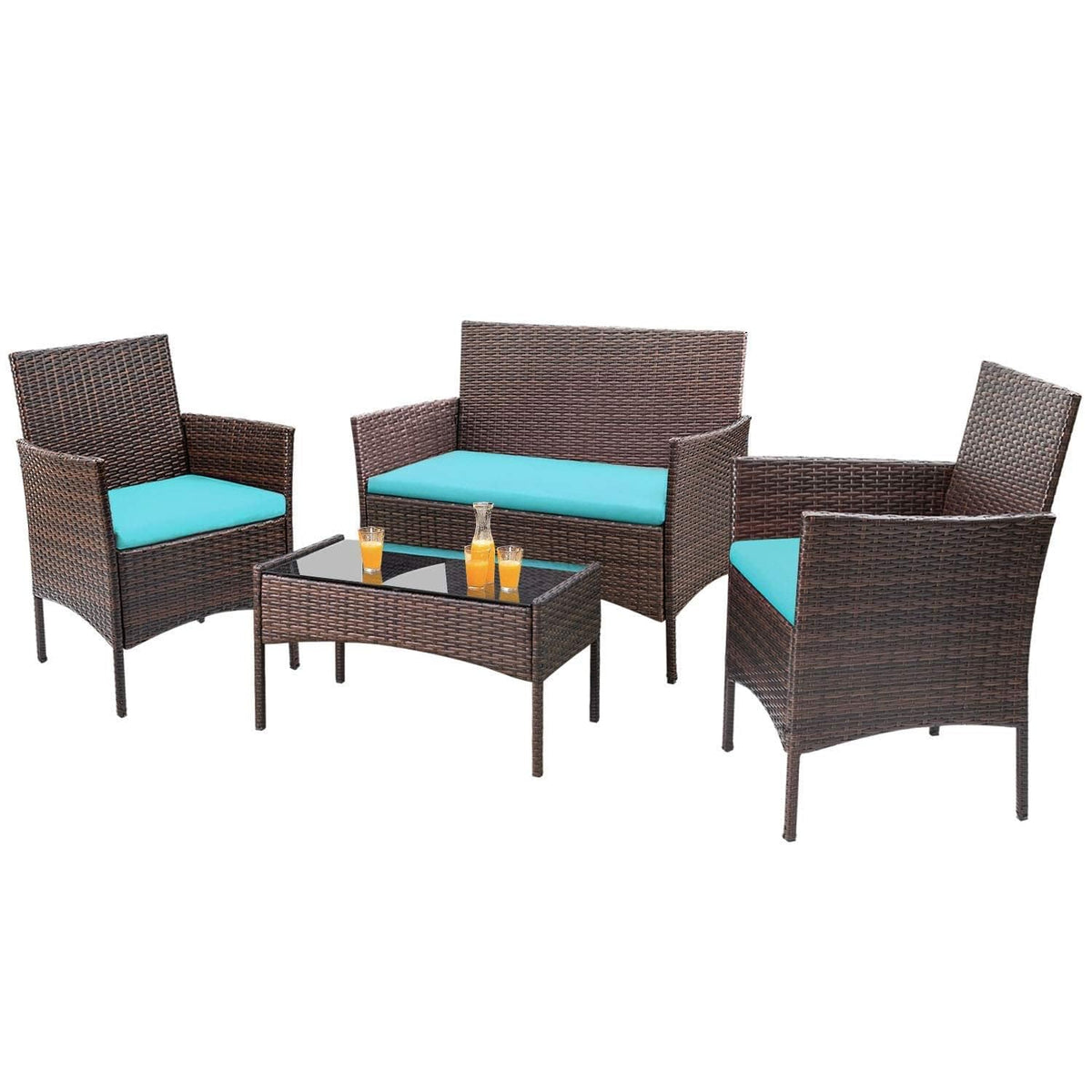 4-Piece Outdoor Patio Furniture Set. Rattan Wicker Chairs and Outdoor Seating Set