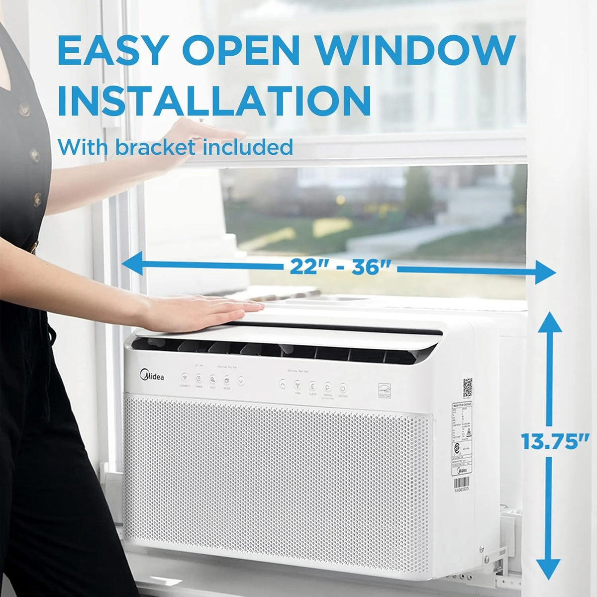 8.000 BTU U Shaped Smart Inverter Window Air Conditioner. Cools up to 350 Sq. Ft.. Ultra Quiet with Open Window Flexibility. Works with Alexa/Google Assistant. 35% Energy Savings. Remote Control