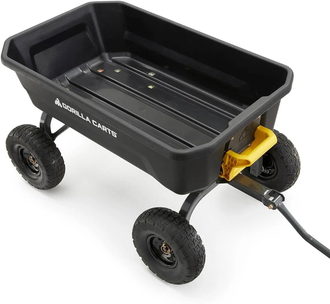 7-Cubic-Foot Poly Dump Garden Cart with No-Flat Tires. 1.200-Lb. Capacity. Black