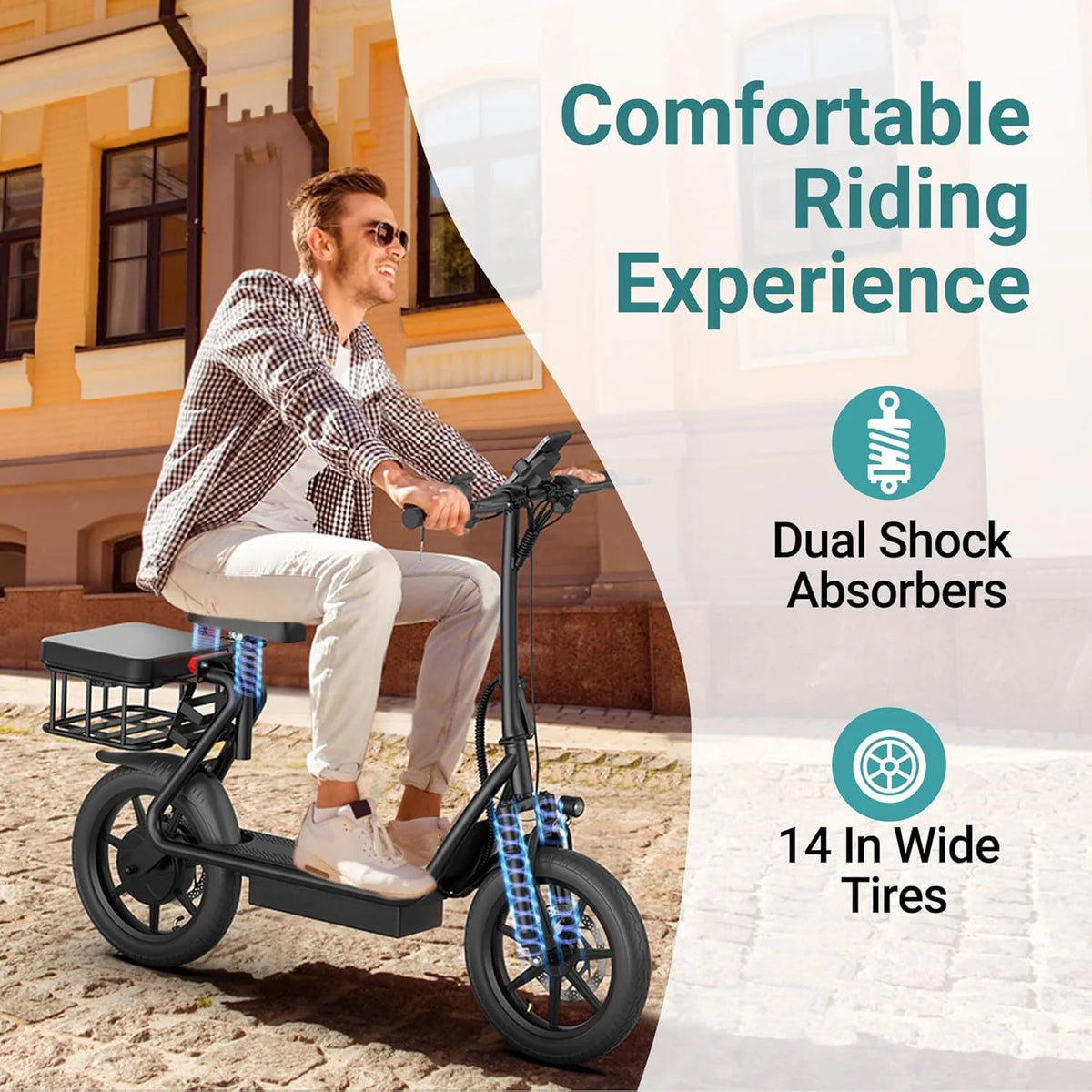 Electric Scooter Adults.Max 19/27/49 Miles Ranges.Top Speed 19/22 mph.350/750W Peak Motor. Folding E-Scooter with Dual Braking Dual Suspension