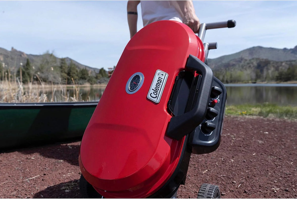 RoadTrip Portable Stand-Up Propane Grill with 3 Adjustable Burners & Instastart Ignition. 20.000 BTUs of Power for Outdoor Cooking