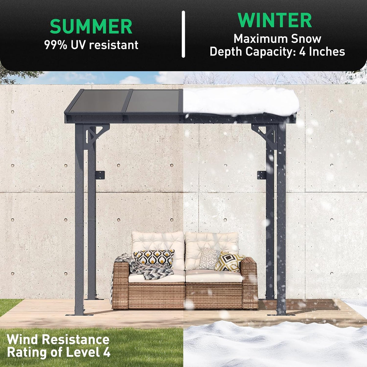 10' x 12' Gazebo for Patio. Gazebo Pergola with Sloped Roof. Large Wall-Mounted Heavy Duty Awnings. for Backyard. Deck. Patio