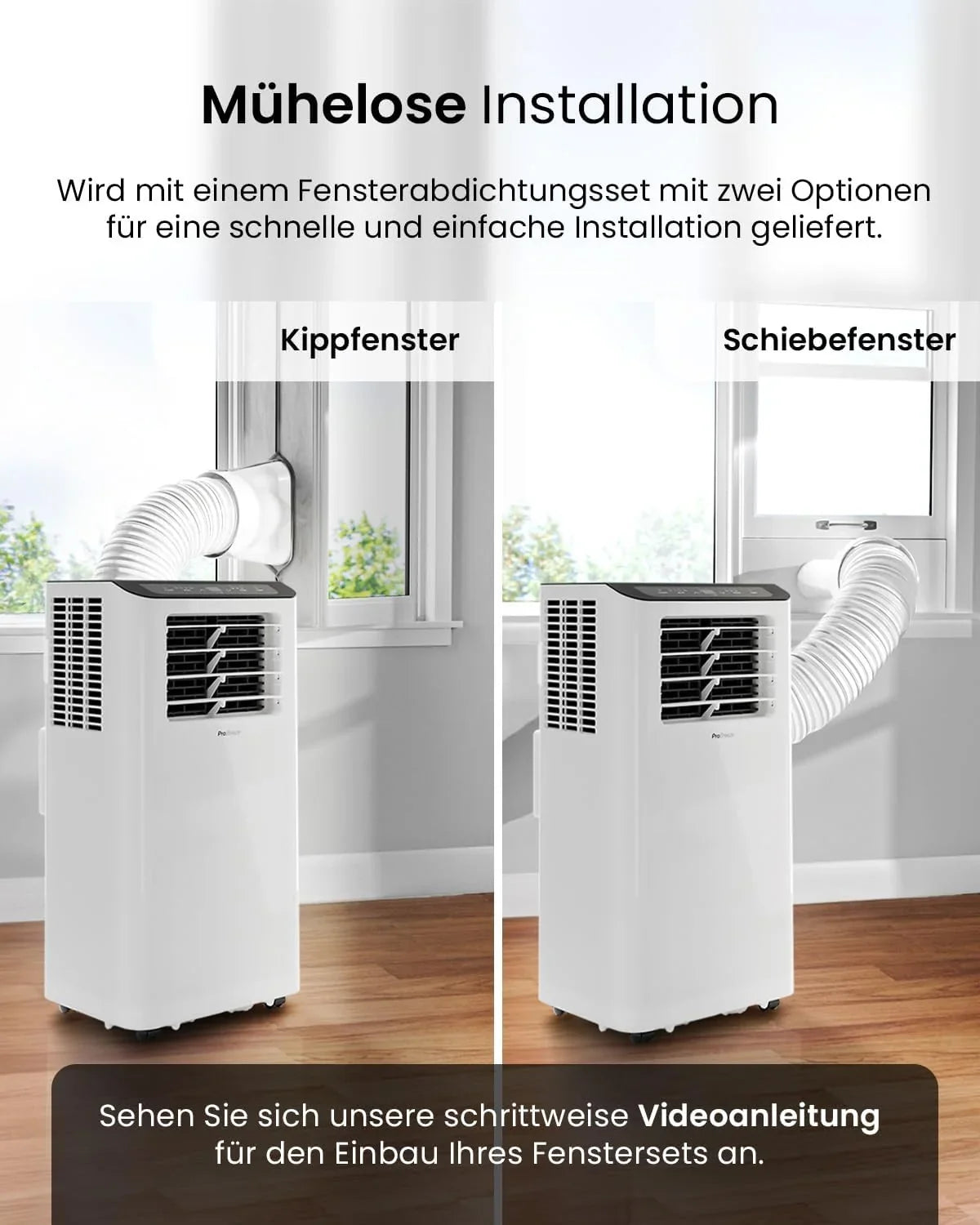 Pro Breeze 12000 BTU Mobile Klimaanlage (Räume bis 50m2) – Klimaanlage mobil mit App-Steuerung. Timer & LED-Display – inkl. Fensterabdichtung &