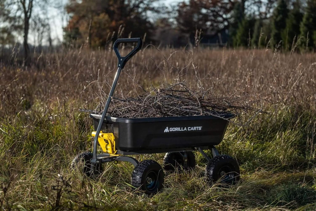 7-Cubic-Foot Poly Dump Garden Cart with No-Flat Tires. 1.200-Lb. Capacity. Black