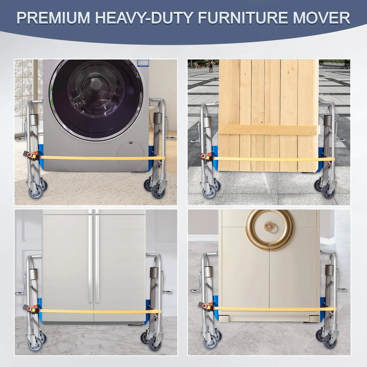 Furniture and crates handling vehicles. mechanical equipment moving carts (with a 1210-pound carrying capacity). used for safe handling of cabinets. furniture and crates