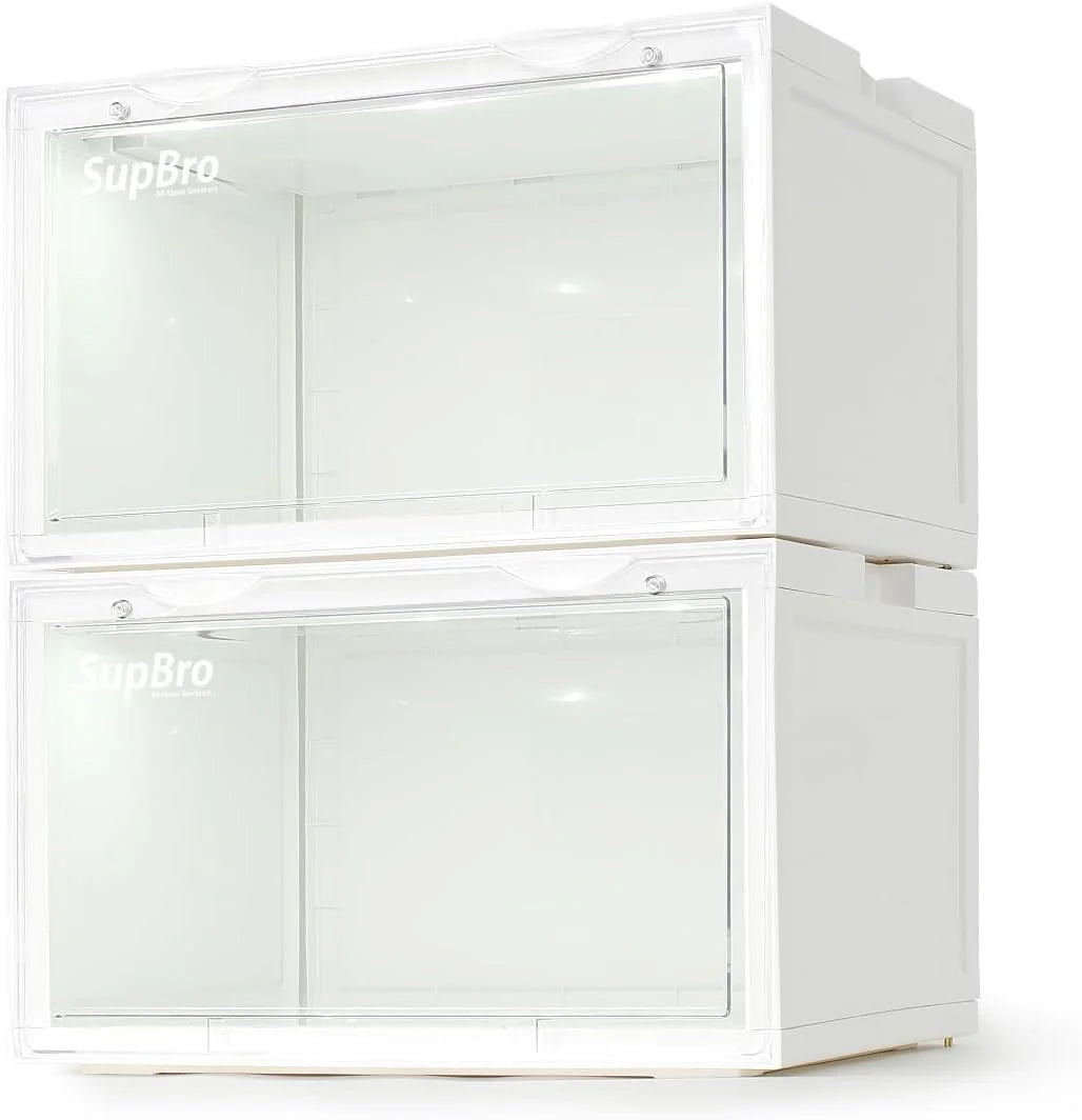 Lightning Collection Storage Box - Voice Control - Easy Access Storage Shoe Box. Stackable Shoe Storage Box. Equipped with Transparent Plastic Door. Suitable for Sports Shoes (11.2 x 14.9 x 8.8 inches (6 sets). White)
