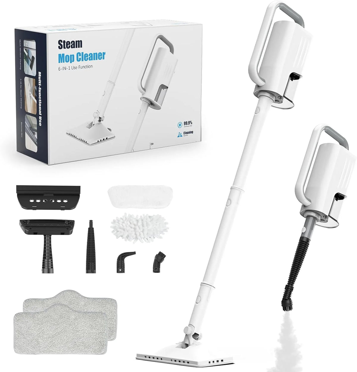 Steam Cleaner. 6 in1 Rotated Steam Mop Cleaner with 2 Modes. 2 Microfiber Pads. 400ML Removable Tank. 23FT Power Cable. Detachable Steam Mops for Floor. Laminate Floor. Tiles Cleaning (Light Blue)