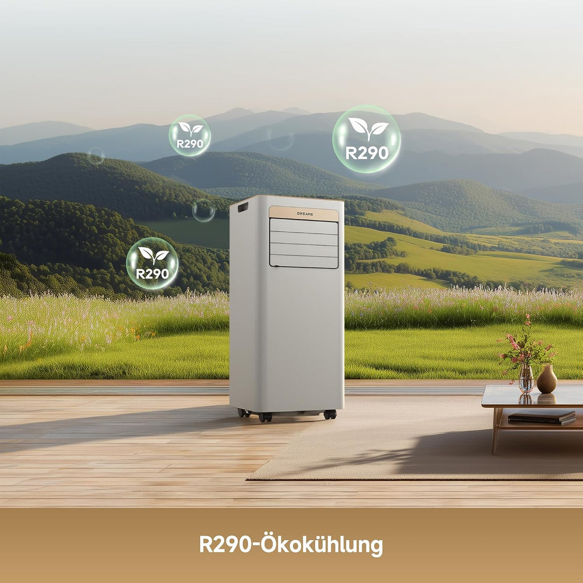 DREAME P-Wind10 7000 BTU Tragbare Klimaanlage. 3-in-1: Kühler & Entfeuchter & Ventilator. 3D Airflow. App- & Fernsteuerung. Schlafmodus.