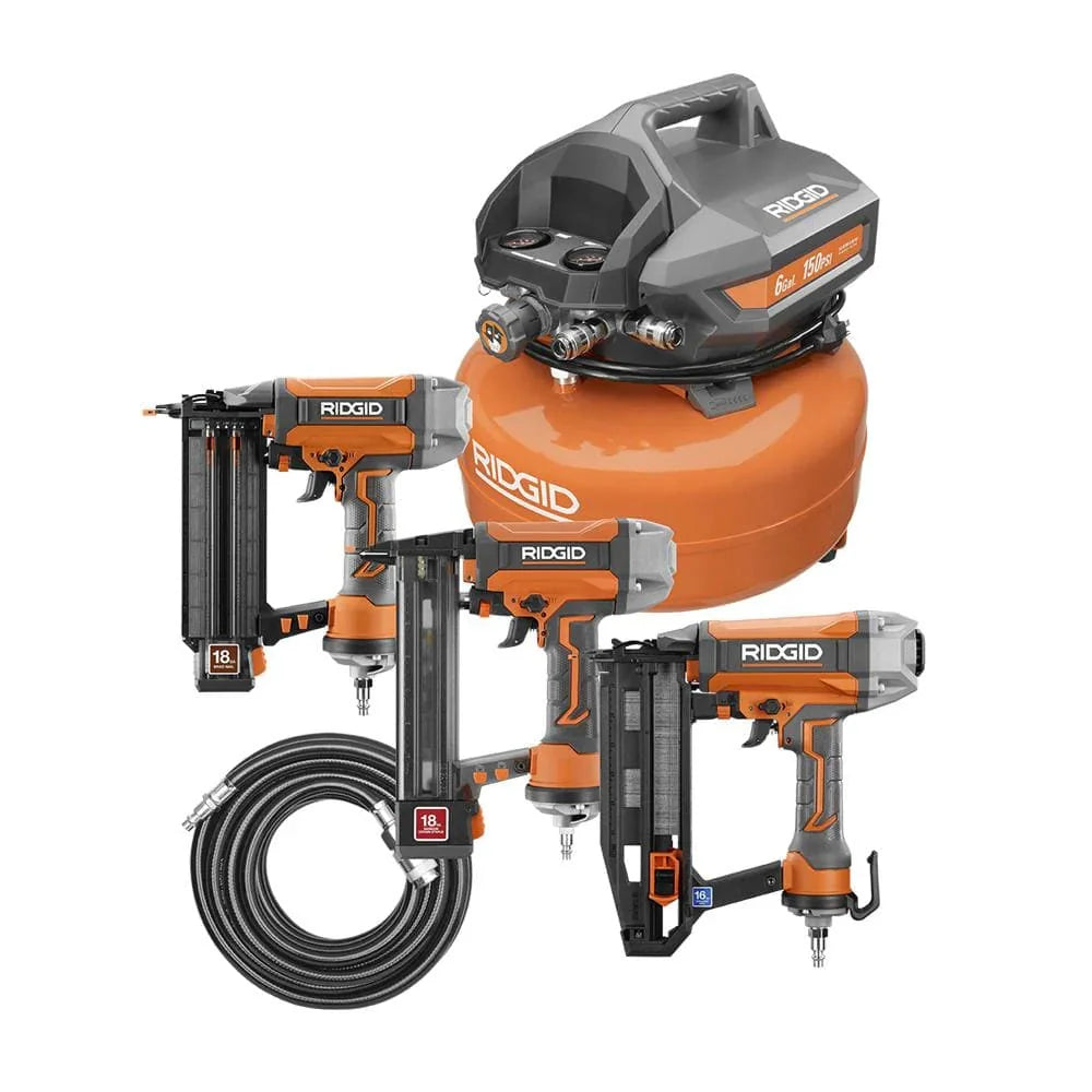 6-Gallon Portable Electric Pancake Air Compressor with 18GA Brad Nailer. 16GA Finish Nailer and 18GA Finish Stapler