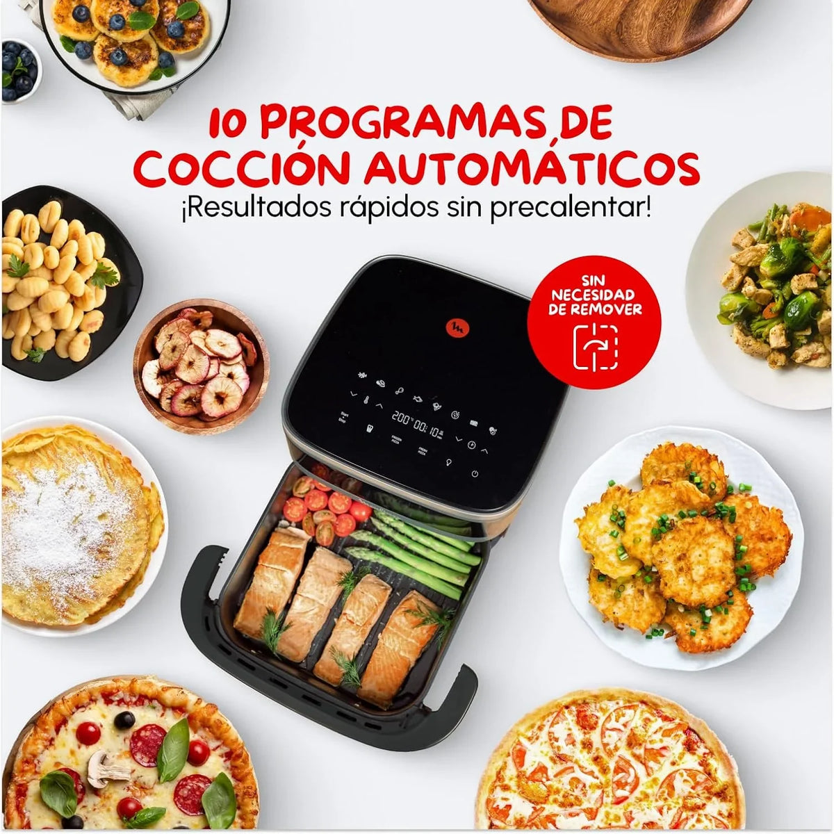 Moulinex Freidora de Aire Easy Fry XL Surface. 2200 W. Doble Resistencia. Cocción Uniforme. Cesta Ancha. 10 Programas Automáticos. Horno para Pizzas.