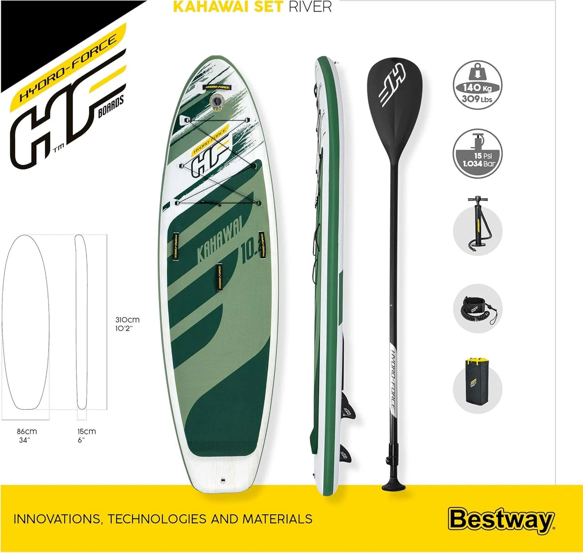 Hydro-Force SUP. aufblasbares Stand Up Paddle Board. komplettes Set. mehrere Stile. Größen. 2.4 m. 3.4 m. 3.8 m. 3.8 m. 3.8 m. 3.8 m