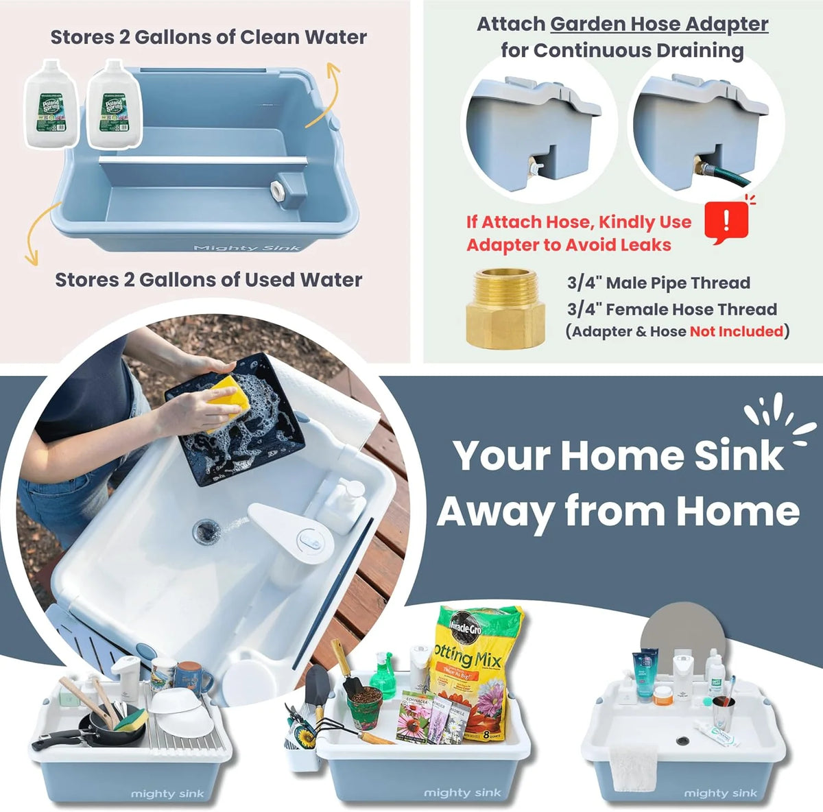Mighty Sink Portable Sink: Patented Wash Station with Electronic Faucet | 2 Gallons | Easy Setup | Indoor & Outdoor Use | Ideal for Dishwashing. Camping Hygiene. Gardening. Pottery & More