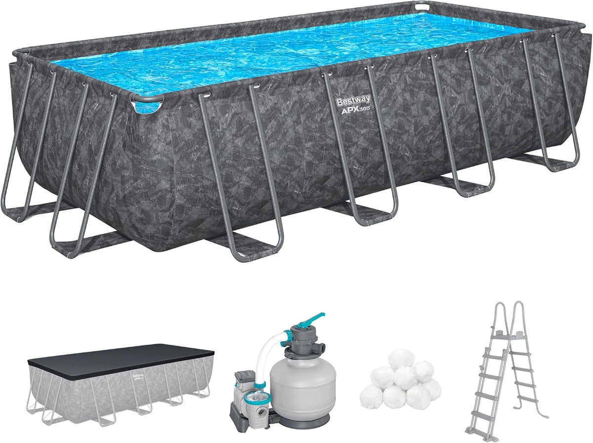 Bestway APX365 Winterfestes Frame Pool Set. Sandfilteranlage. 549 x 274 x 132 cm. 16.477 L. Stahlrahmen. Polar-Shield. Dunkle Marmor-Optik.