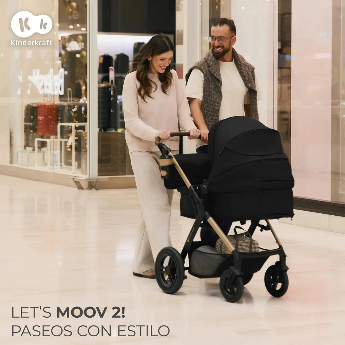 Kinderkraft MOOV XL 3 en 1. Carrito bebé hasta 27 kg. Carro. Con Asiento I-SIZE 40-75 cm. Plegable. Amortiguación. Convertible. Capazo XL. Con