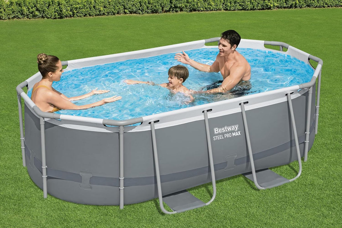 Bestway Power Steel Frame Pool Set mit Filterpumpe 305 x 200 x 84 cm. grau. oval