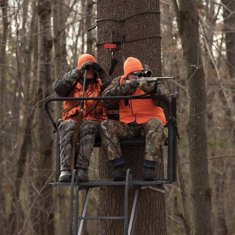21-Foot 2-Person Ladder Treestand. Heavy-Duty Hunting Tree Stand with Ladder. Elevated Outdoor Hunting Platform