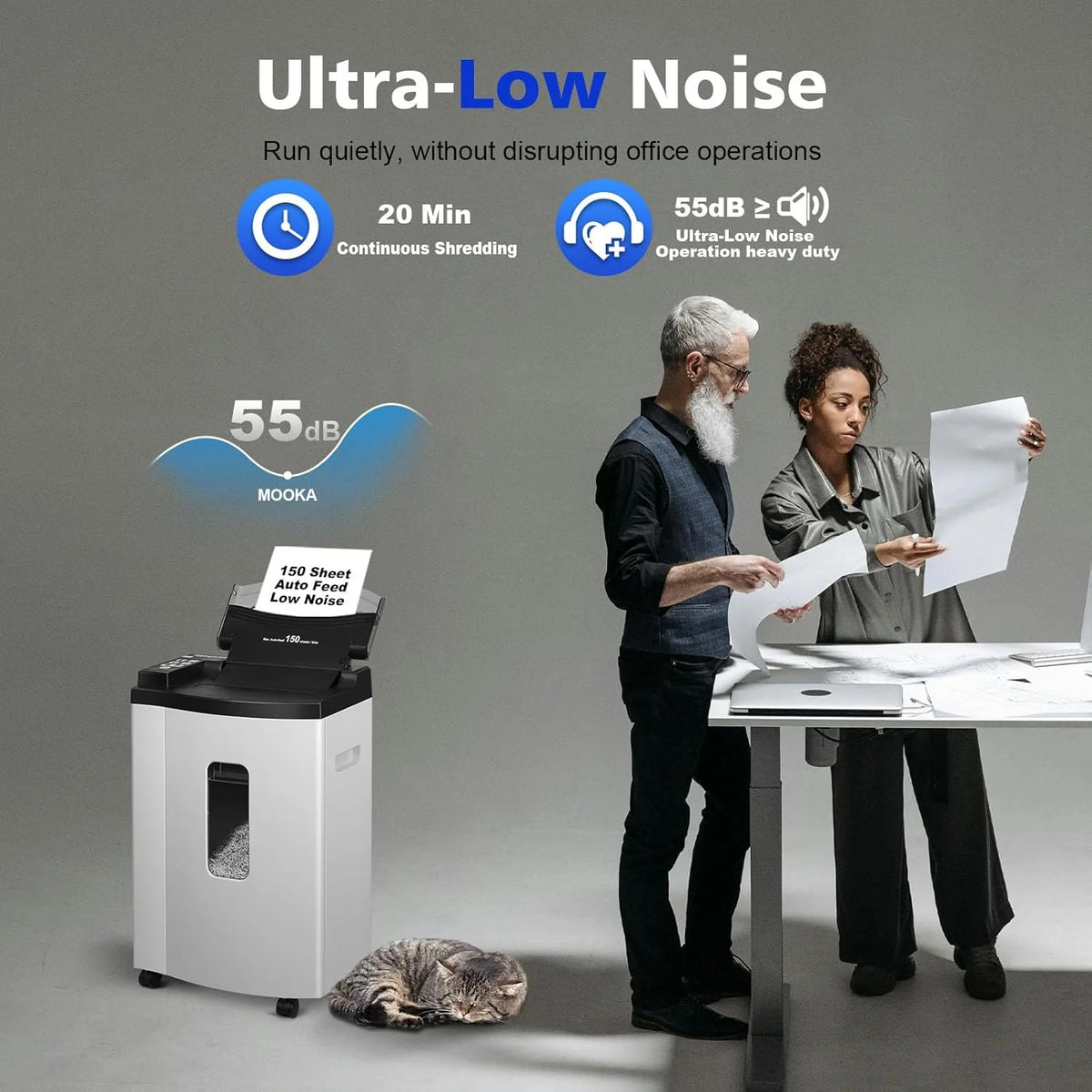150 Sheet Auto-Feed Micro Cut Paper Shredder for Home Office Use. P-5 Super High Security (5/64 x 19/32 inches). Large 6-Gallon Bin. 20-Min Continuous Run. 55dB Ultra-Quiet. White