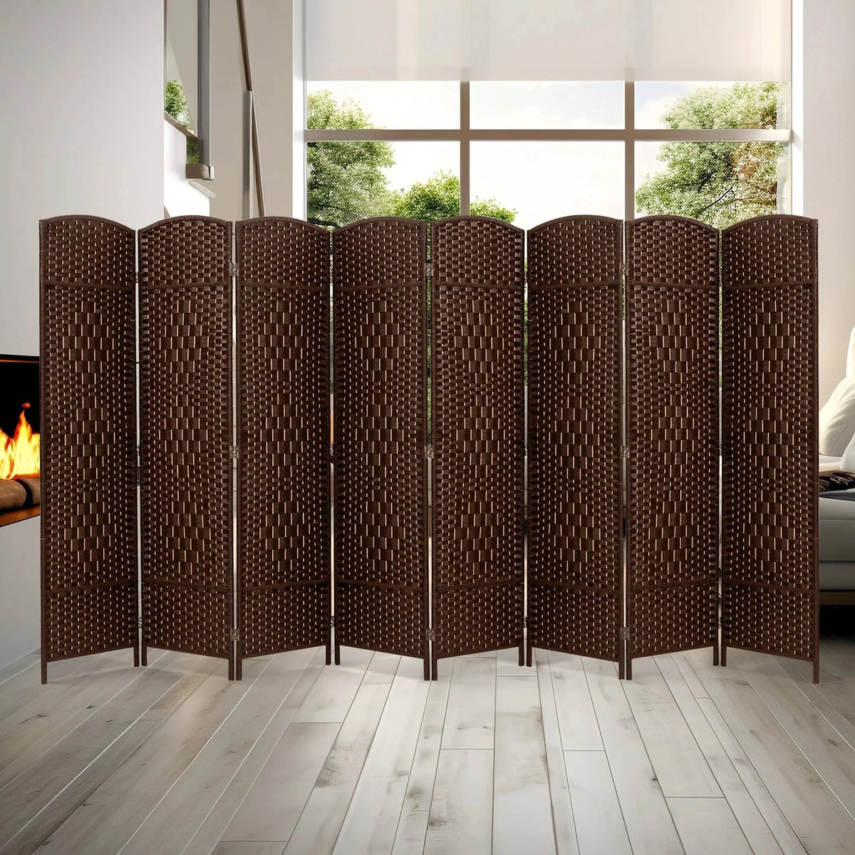 6 FT Tall Woven Fiber Room Divider. Freestanding Folding Privacy Screen
