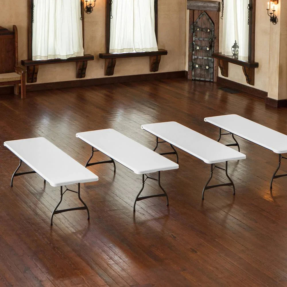 4-Pack Commercial 8-Ft. Folding Tables. Stacking. White