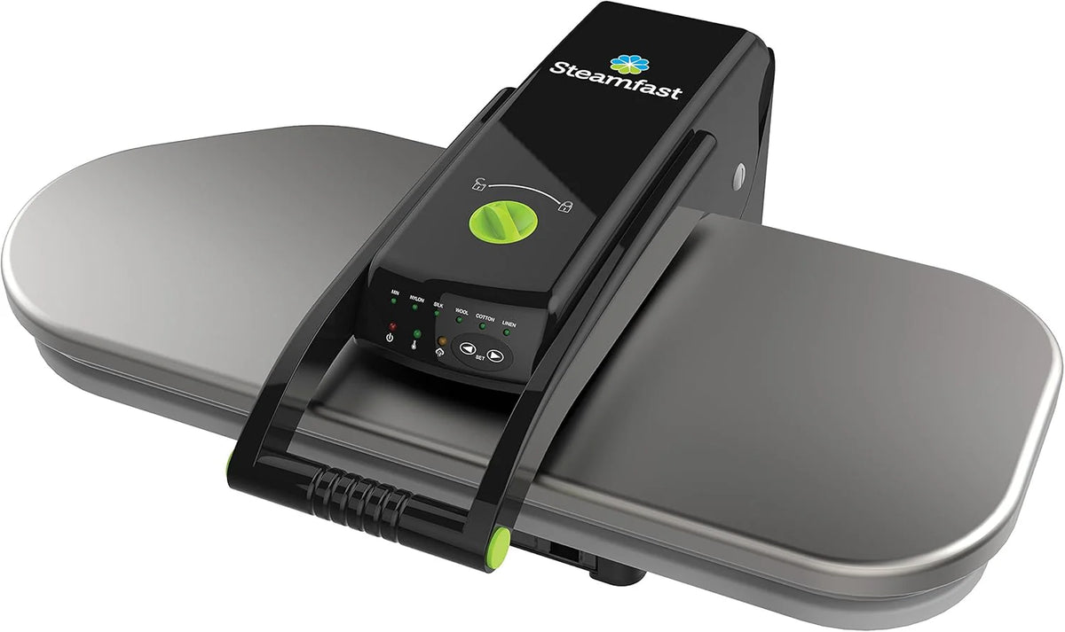 Digital steam press. featuring multiple fabric setting functions and steam impact function. made of stainless steel / black.