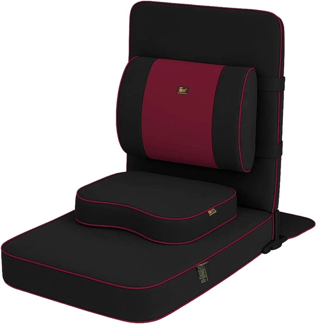Ground chair. with backrest support | Adult yoga chair | Portable folding chair | Yoga chair with cushion and meditation pad | Black | 24x22 inches