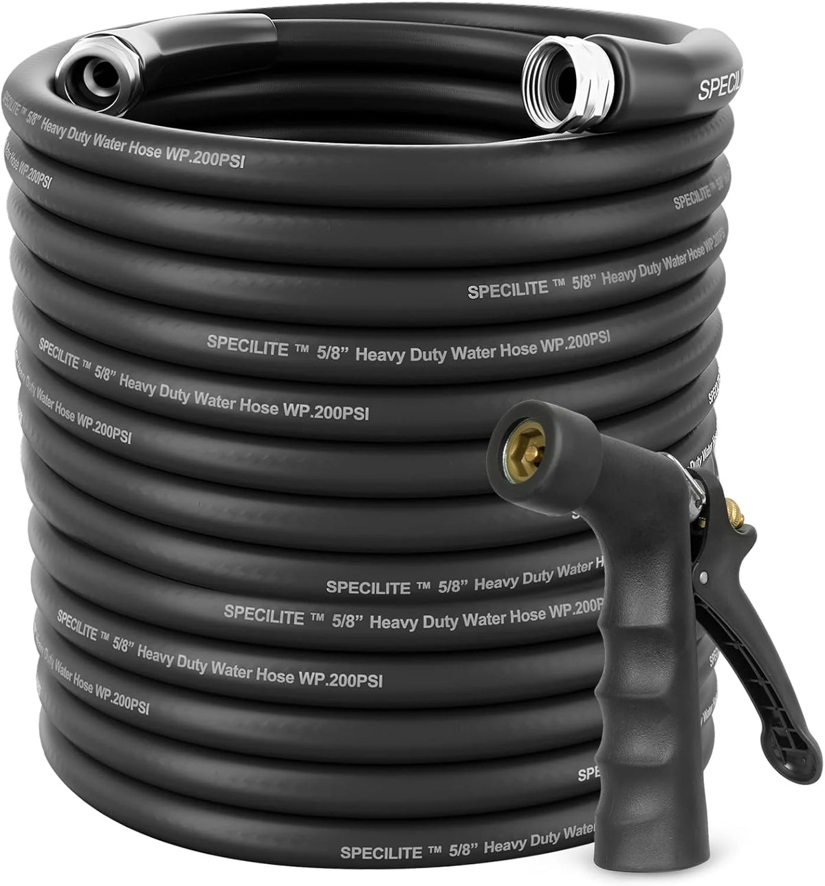 3/4 Hot/Cold Garden Hose 200 ft with Industrial High Pressure Nozzle. Flexible & Lightweight. 600psi Burst Rubber Water hose -50℉-158℉ With 3/4 Brass Fittings for Yard. Black