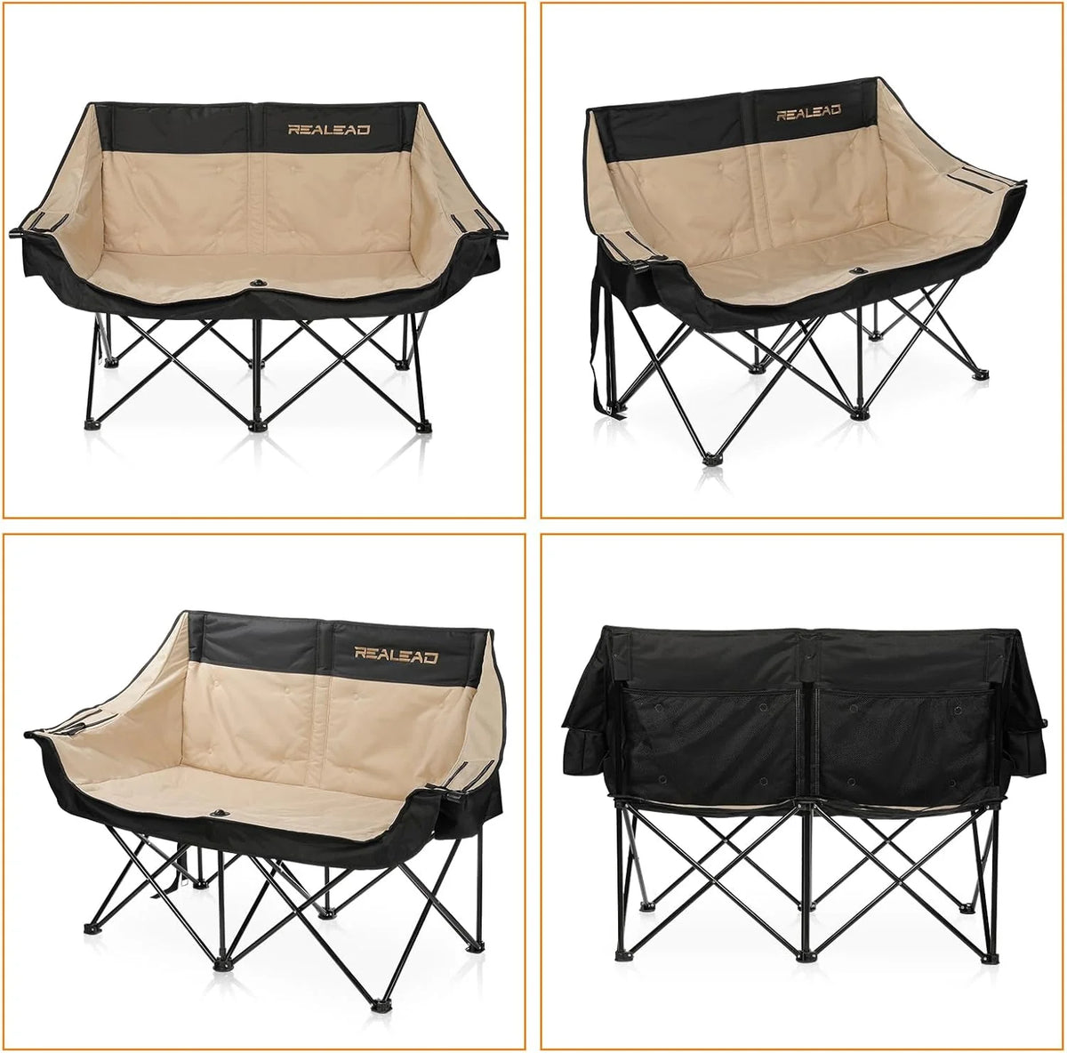 Double camping chair - Large-sized adult camping couple seat cushion suitable for two people. 650 pounds load-bearing capacity - Heavy-duty foldable camping chair. equipped with a cooling bag. suitable for outdoor activities and beach use.