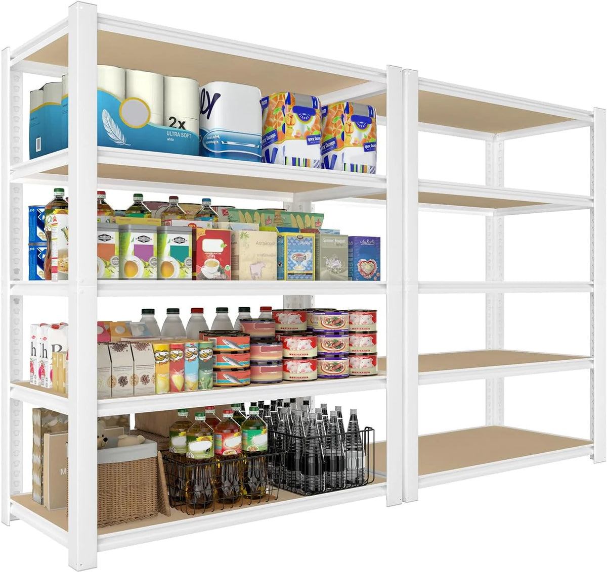 28-inch wide x 12-inch deep x 59-inch high closet storage rack - 5 layers of white metal connected shelves. adjustable heavy-duty garage shelves. practical shelf-style storage rack for kitchen storage. 4-piece set