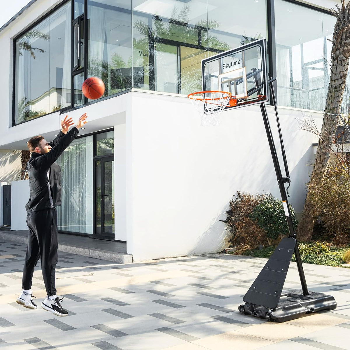 Basketball Hoop 48 Inch Backboard Portable Basketball Hoop Outdoor.5.3-10ft Stepless Regulation Crank Adjust Basketball Goal System