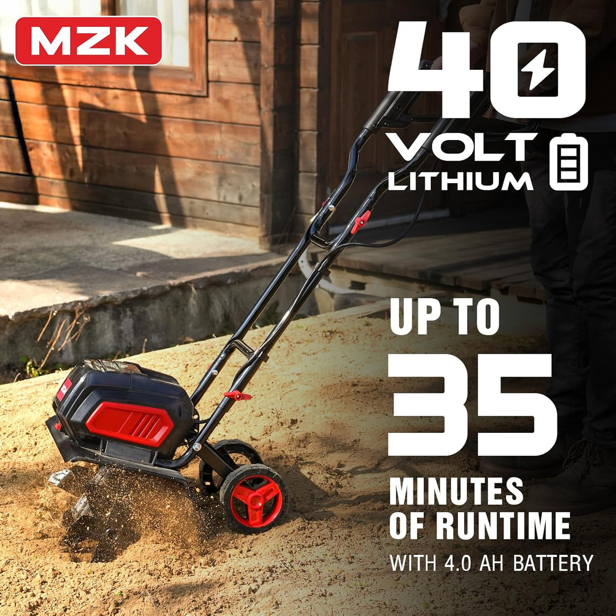 40V 12-inch Cordless Garden Tiller. Battery Powered Garden Cultivator. 2 * 4.0Ah Battery and Fast Charger Included