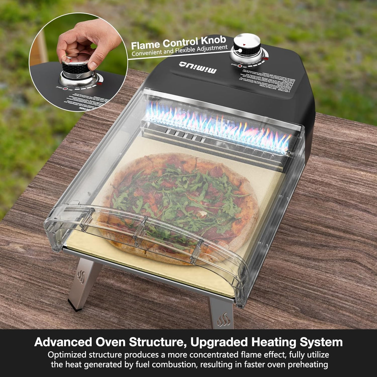 Outdoor gas pizza oven. portable propane pizza grill. equipped with an automatic rotation system and pizza stone