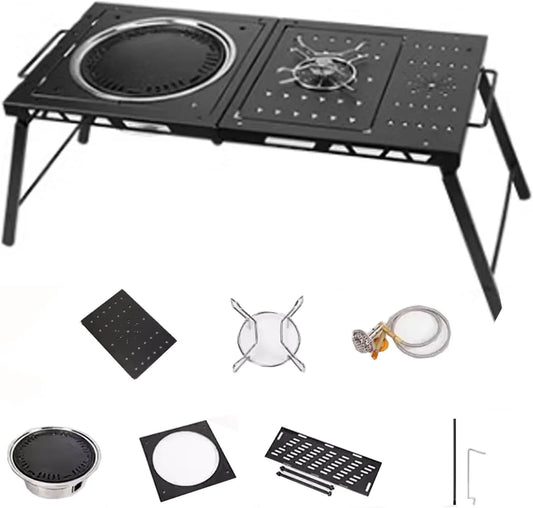 Folding Grill Table Metal Portable. Good Load-Bearing Capacity Items Can Be Hung on The Edge. Portable Camping Table. for Outdoor Picnic. BBQ. Cooking