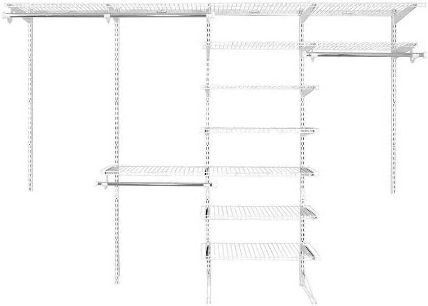 Rubbermaid Configurations Custom Closet Kit 4-8 Ft. Adjustable Metal Wire Shelving White Finish Expandable Organization System Hardware Included for Home Closet/Pantry/Laundry/Mudroom