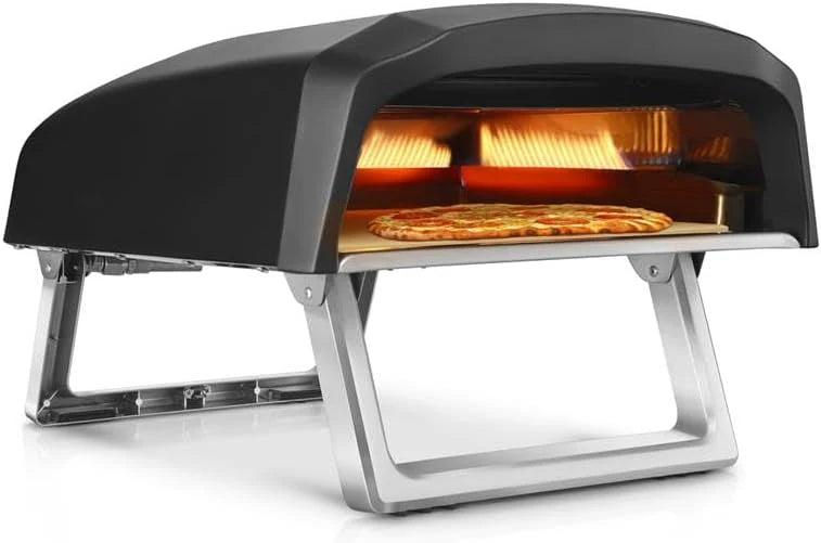 Outdoor pizza oven. equipped with 360-degree rotating pizza stone | Adjustable temperature control | Includes pizza shovel. pizza knife. stone. lid and hose | Can bake a 12-inch pizza in 60 seconds | 32.9 x 16.1 x 12.4 inches