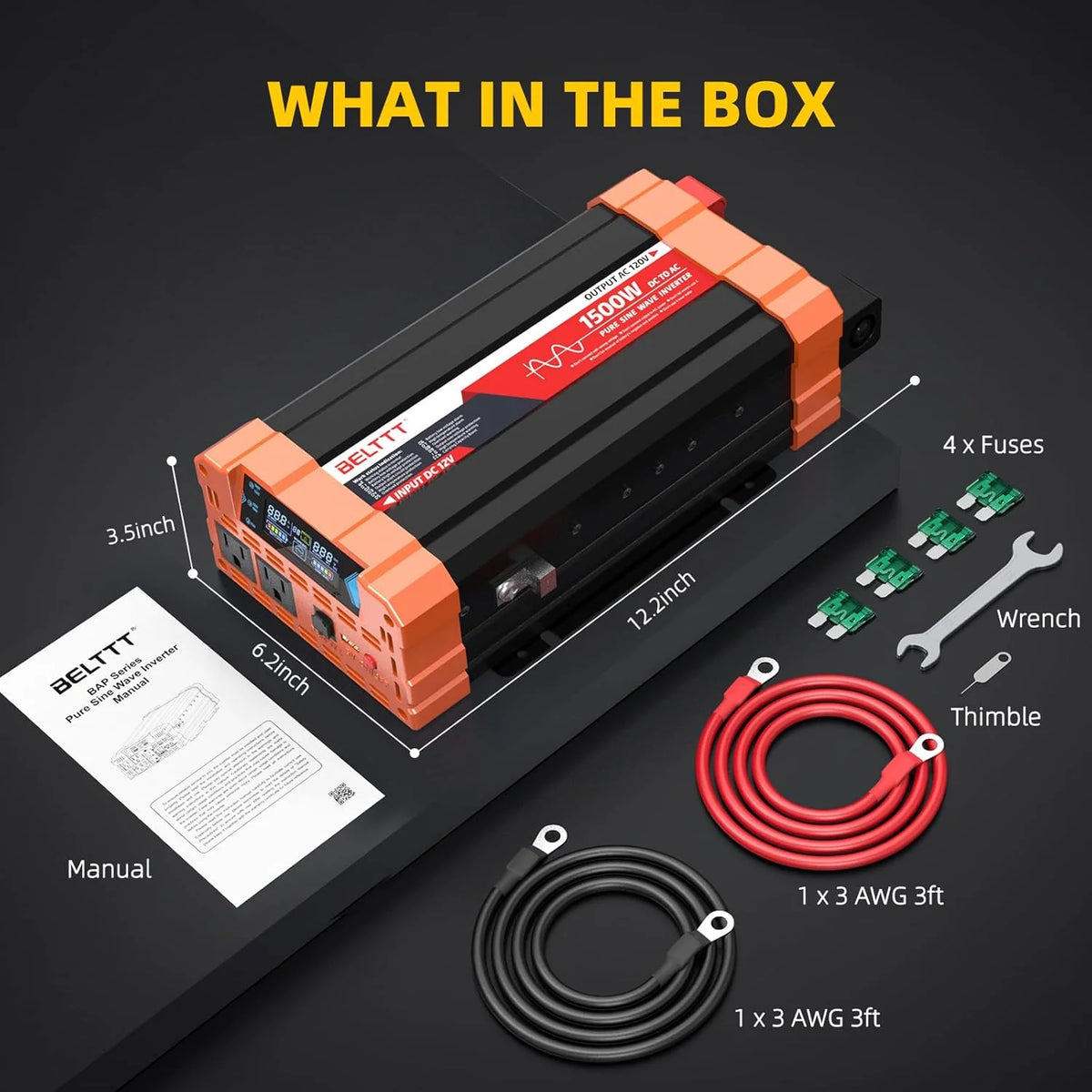 2000W Pure Sine Wave Inverter. Car Power Inverter 12V to 120V AC Converter for RV. Truck. Solar. Outdoor with Dual AC and 20A Socket. 5V 2.1A USB. Surge 4000W. Hardwire Port. Remote Controller