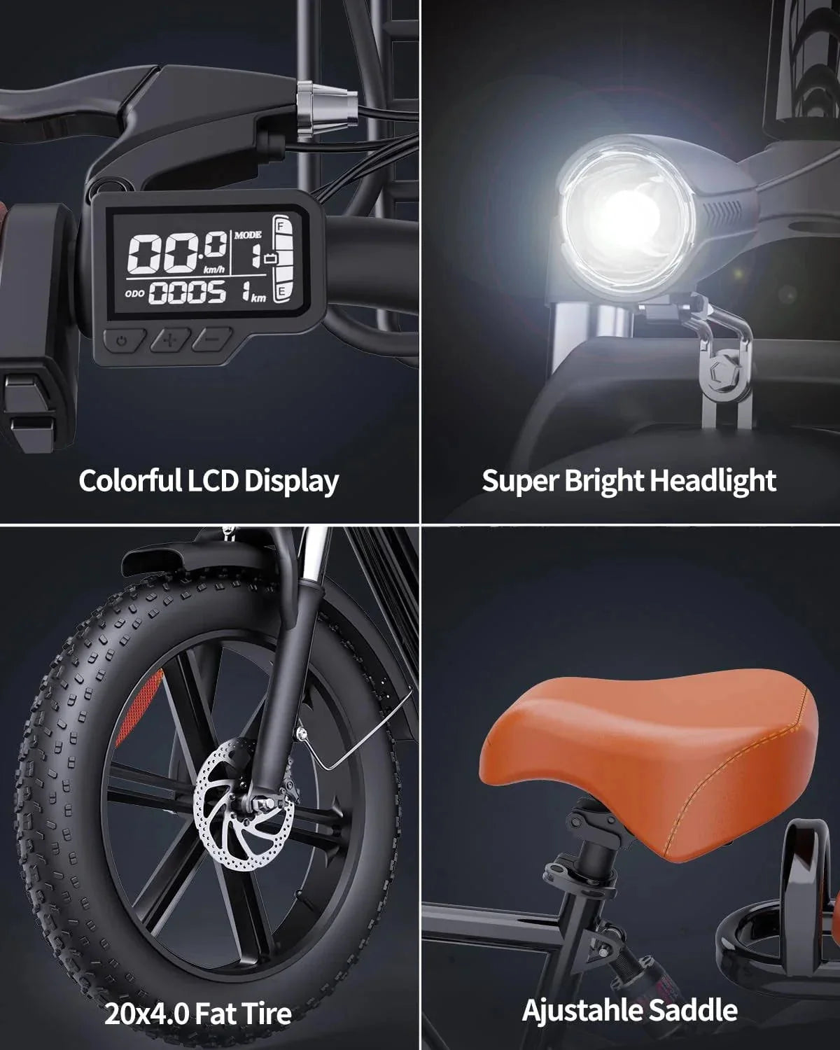 1000W Electric Bike for Adults. 48V 15Ah Removable Battery. 20-Inch x 4.0-Inch Fat Tires
