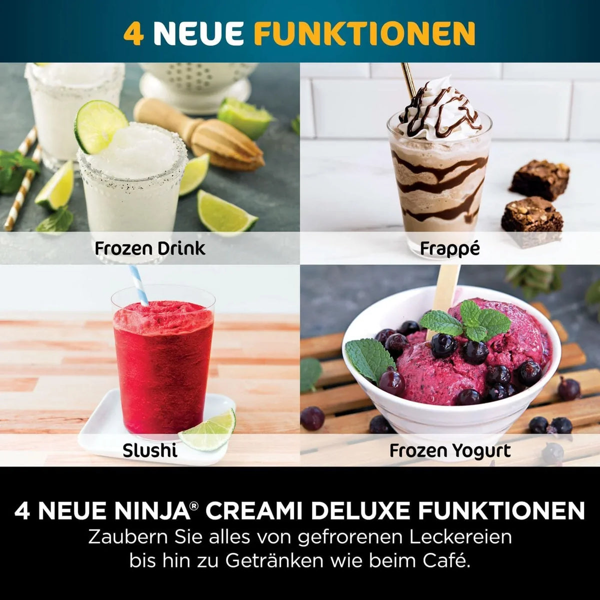 Ninja CREAMi Deluxe Eis-und Eisgetränkmaschine mit 2 Bechern. 10 Funktionen. macht Eiscreme. Gelato. Sorbet. Frozen Yoghurt. Milchshakes. Slushi &