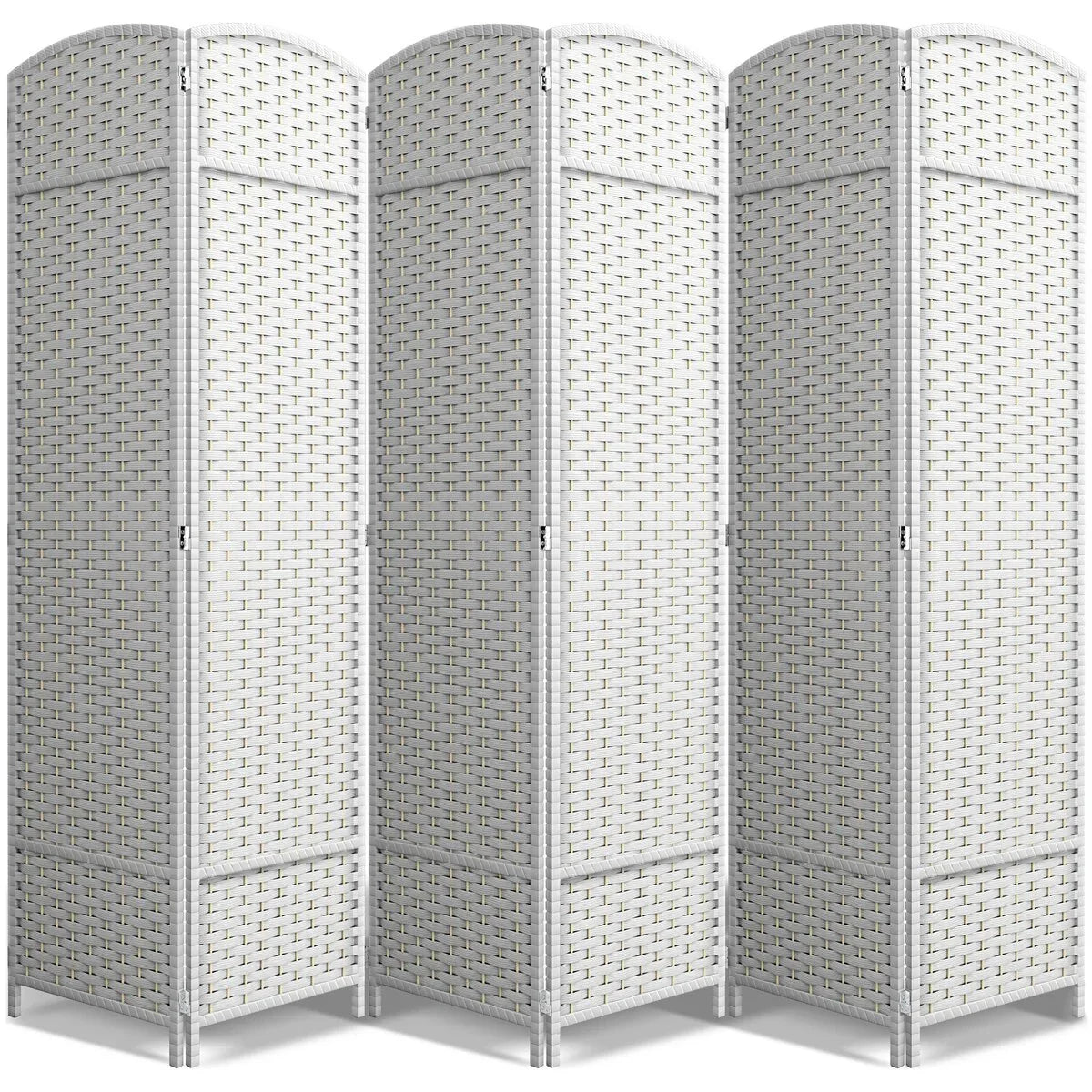6 Panel Room Divider. 6ft Tall Extra Wide Folding Privacy Screen with Hand-Woven Mesh Panels