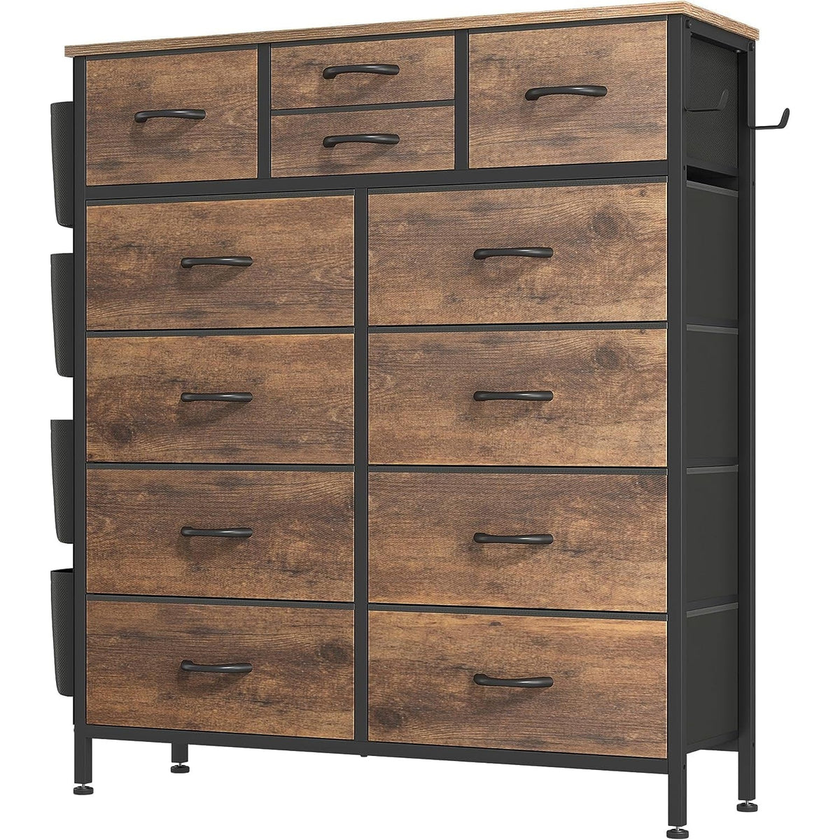 12 Drawer Fabric Dresser. Tall Bedroom Chest of Drawers with Storage
