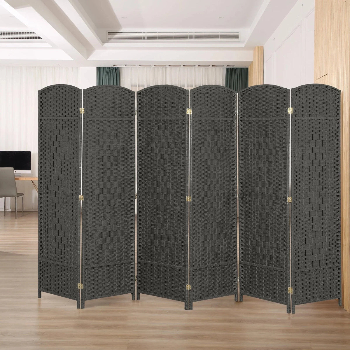 6 FT Tall Woven Fiber Room Divider. Freestanding Folding Privacy Screen