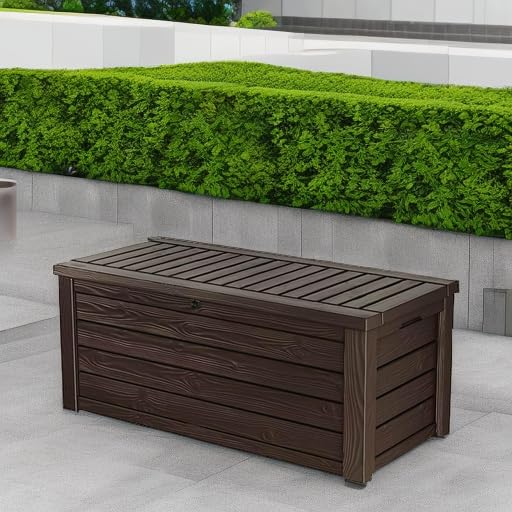 150 Gallon Outdoor Deck Box with Bench Seat. Large Storage Container for Patio. Garden. Yard and Pool Area